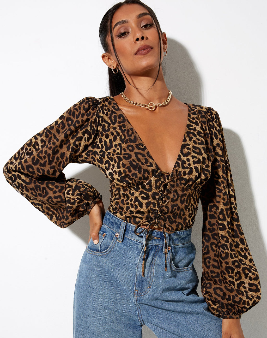 Romina Top in Nacht Leopard Braun