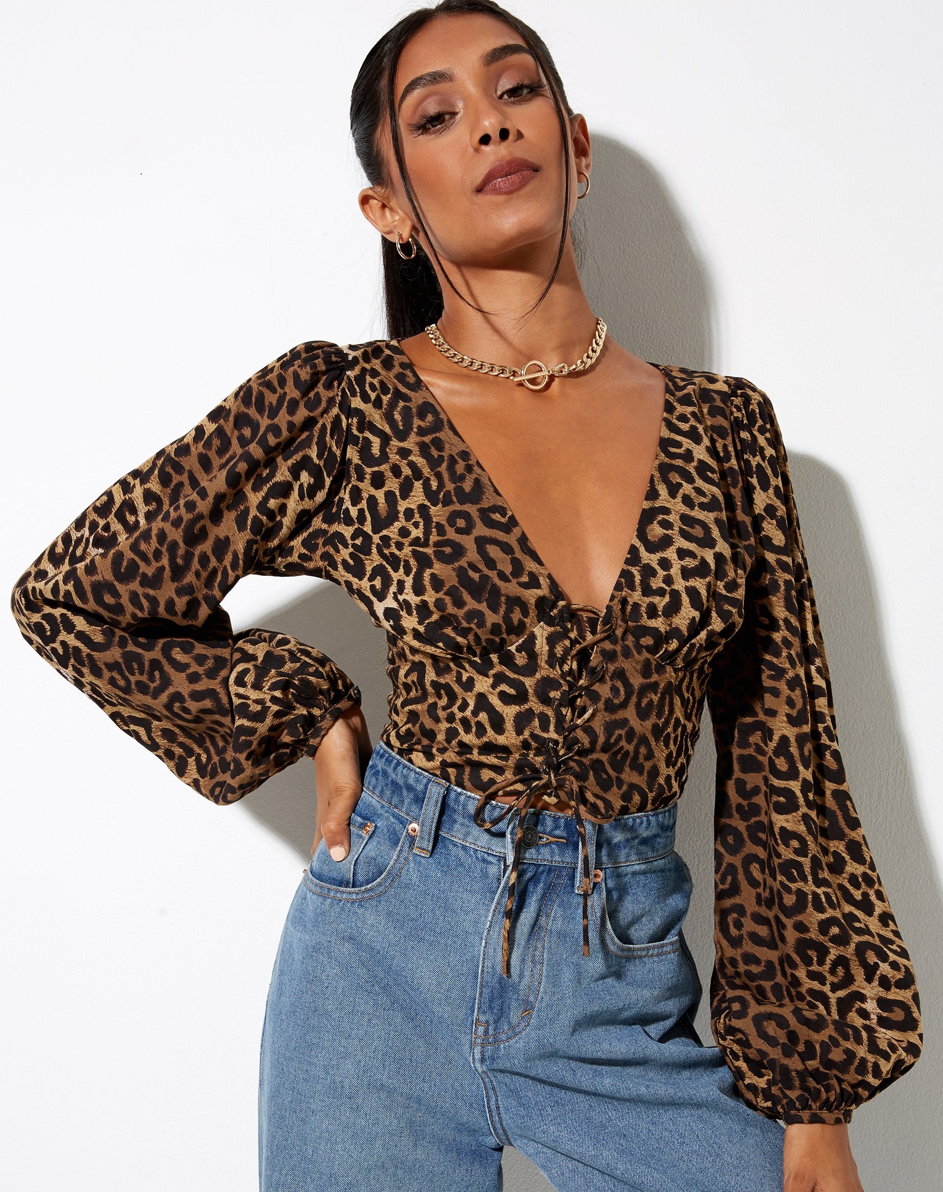 Image of Romina Top in Nacht Leopard Braun