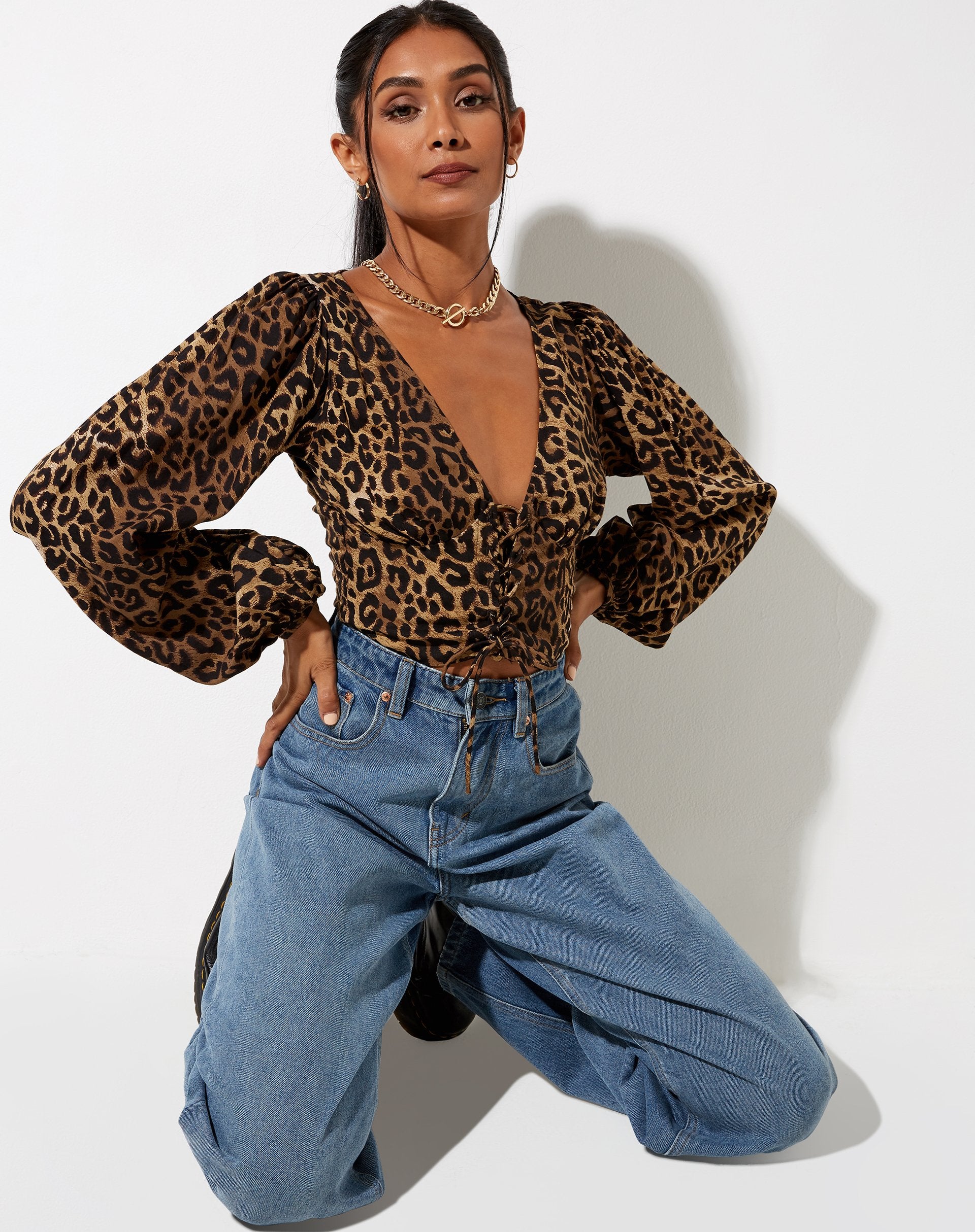 Image of Romina Top in Nacht Leopard Braun
