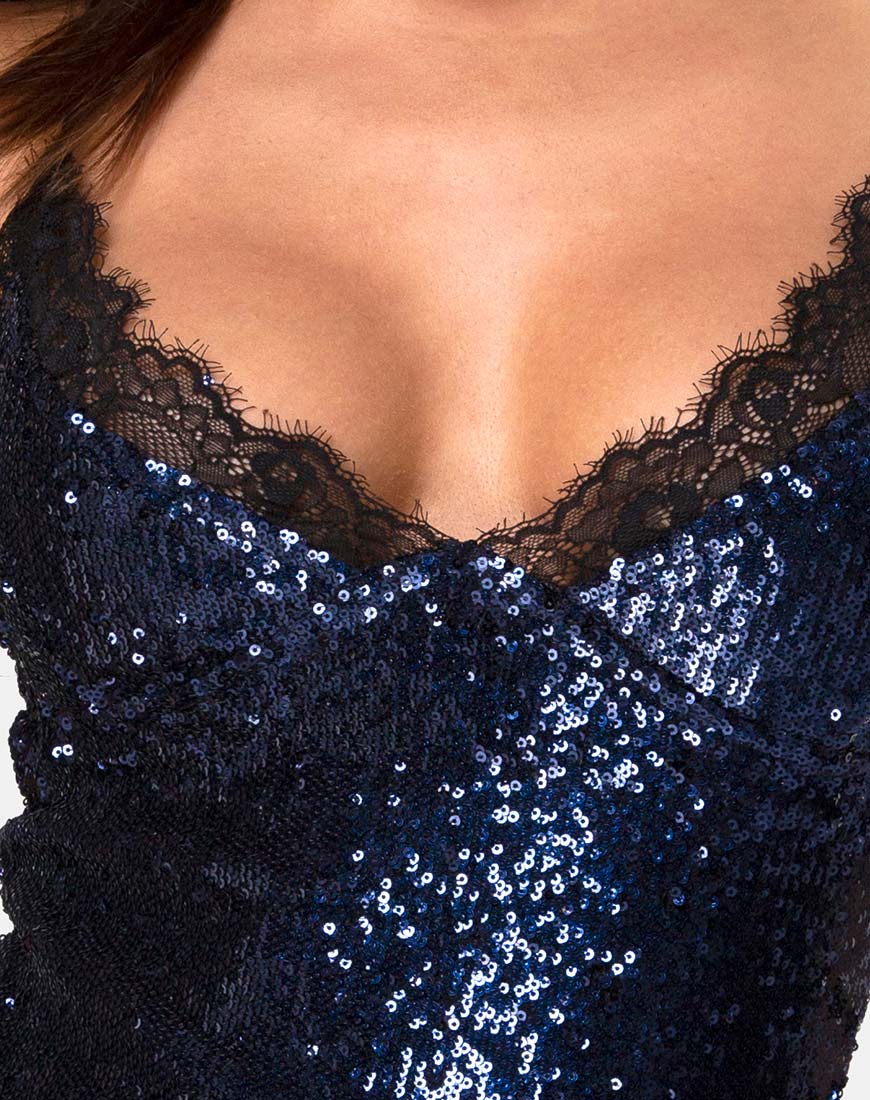 Image of Romini Kleid in Midnight Mini Pailletten mit schwarzer Spitze