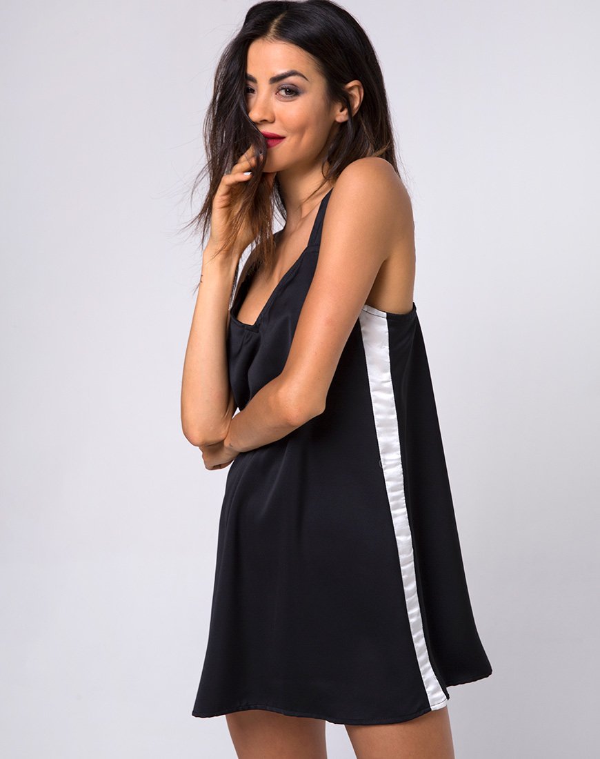 Rona Slip Dress in Schwarz mit elfenbeinfarbenen Streifen