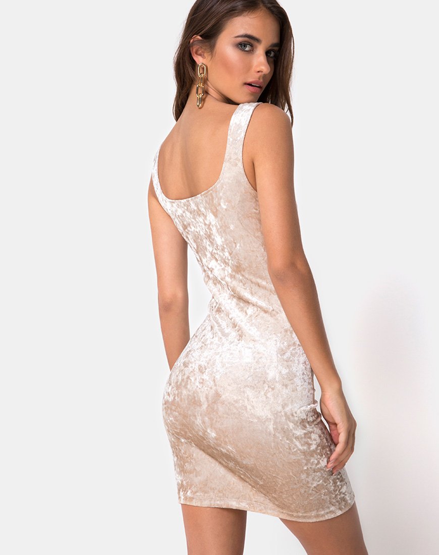 Rosita Bodycon-Kleid aus cremefarbenem Crushed Velvet