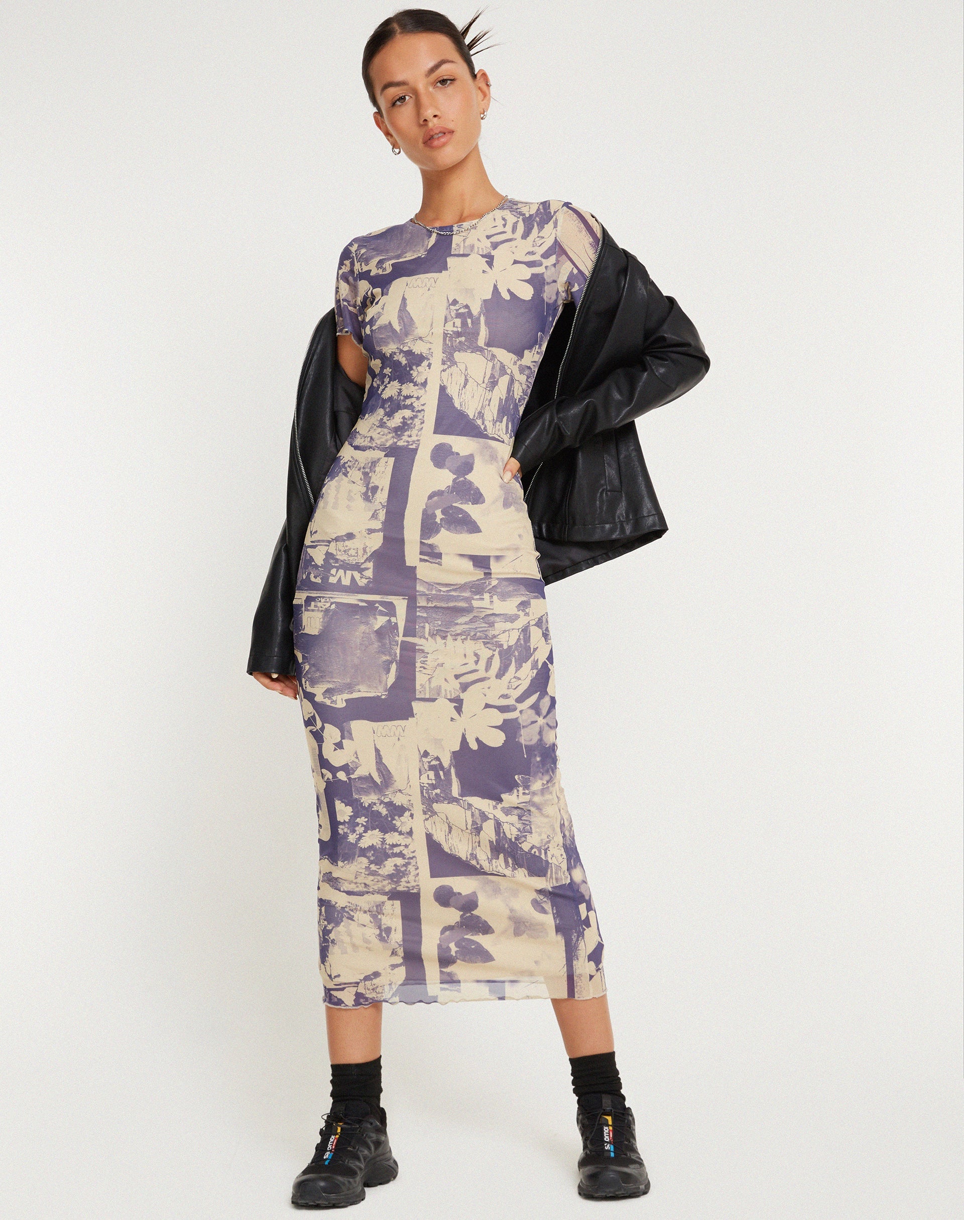 Image of Roska Bedrucktes Midikleid aus Mesh in Collage Floral Shadow Violett