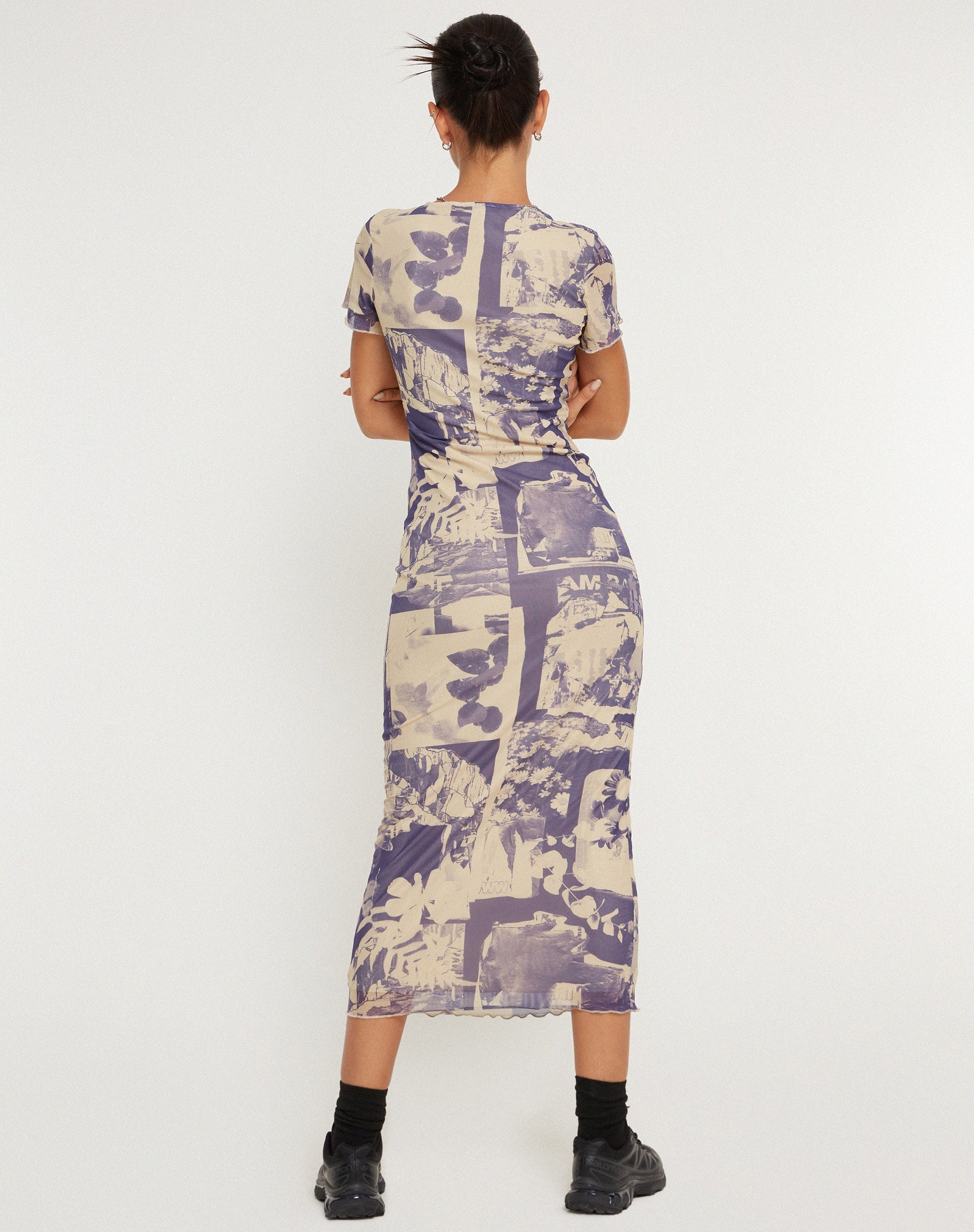 Image of Roska Bedrucktes Midikleid aus Mesh in Collage Floral Shadow Violett