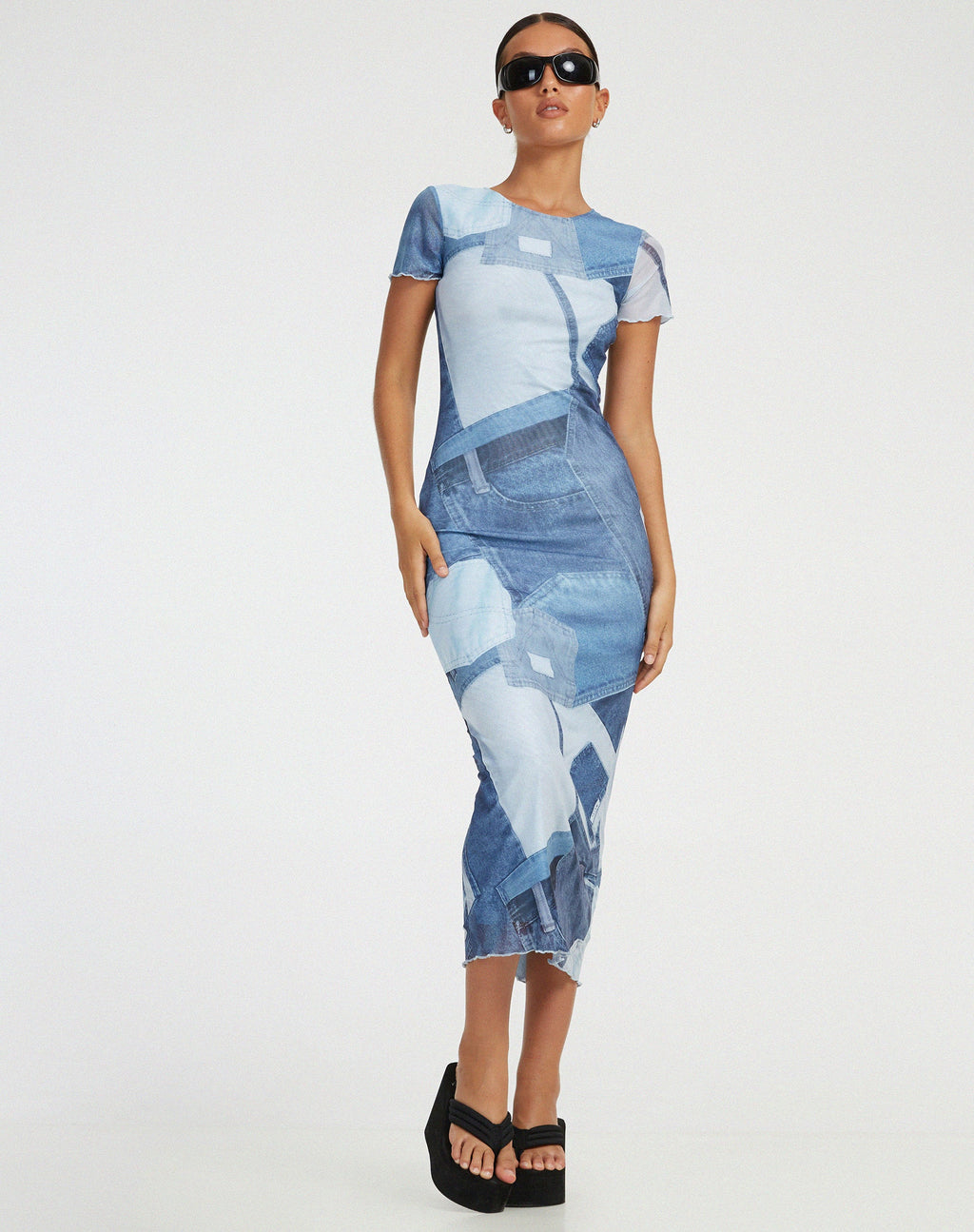 Roska Midikleid aus Denim mit Tasche