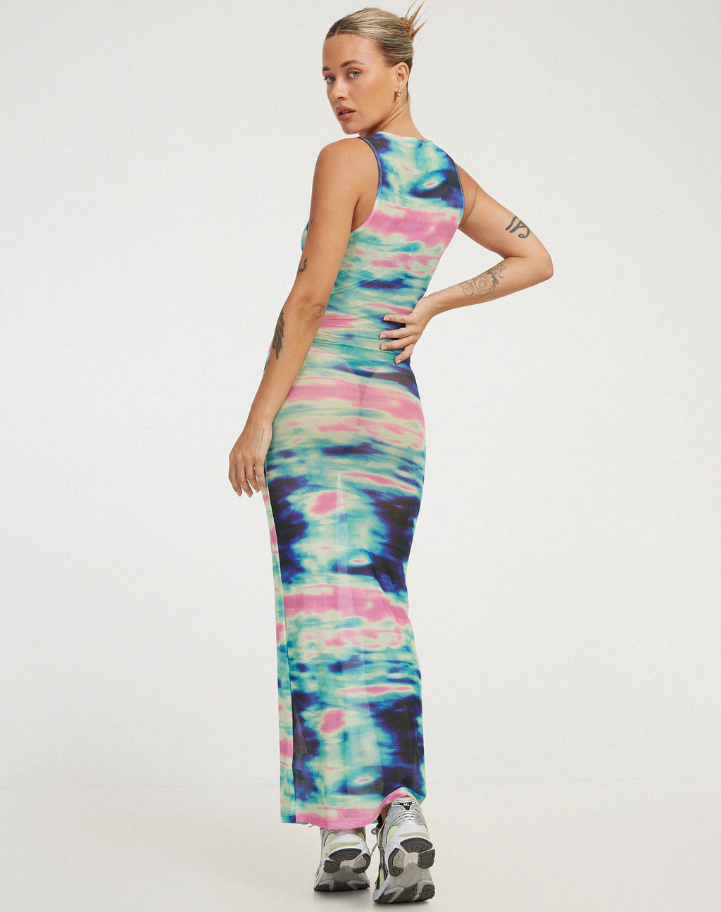 Roskila Maxikleid in Multi Blur Orb Navy