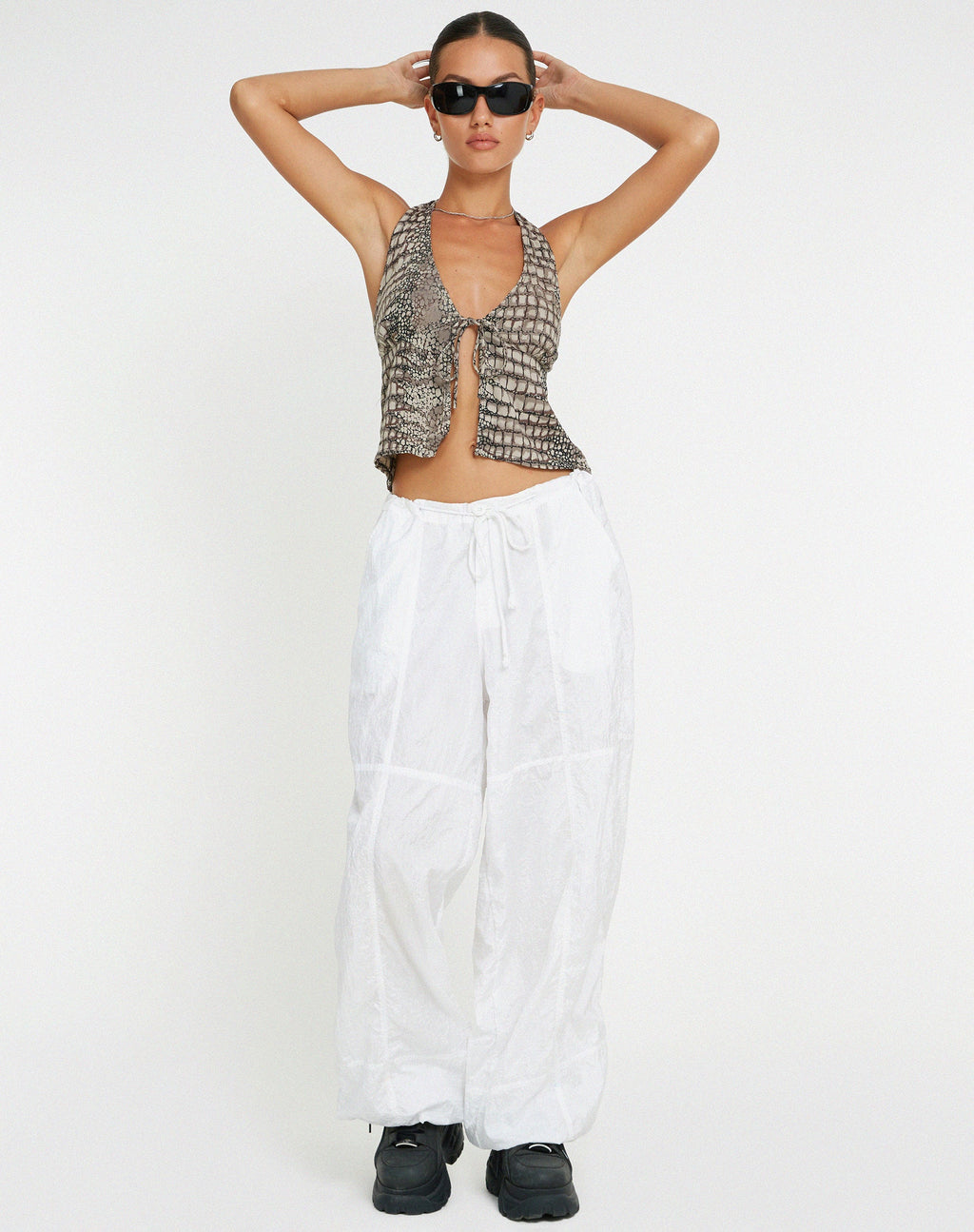 Roula Neckholder-Top in Croc Neutral Grau
