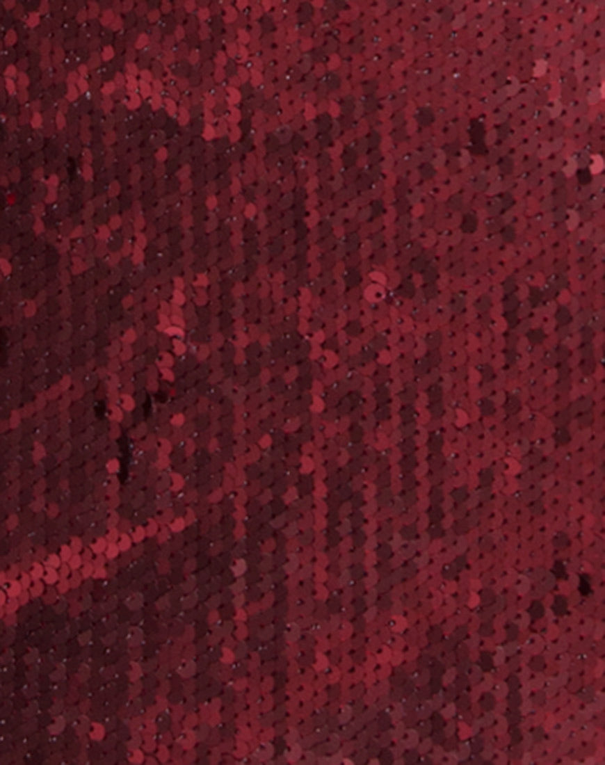 Image of Ruby Rose Bodycon Kleid aus mattem Fischgrätenpailletten Wein