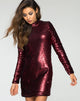 Image of Ruby Rose Bodycon Kleid aus mattem Fischgrätenpailletten Wein