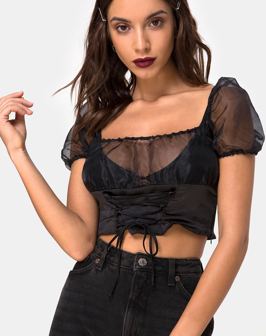 Ruina Top in Satin Schwarz
