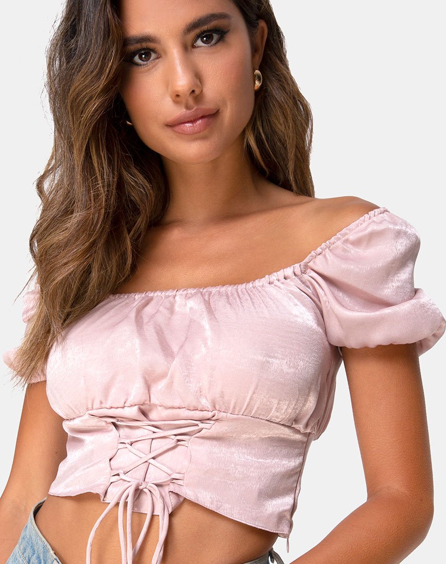 Image of Ruiz Schulterfreies Oberteil in Satin Dusty Rose
