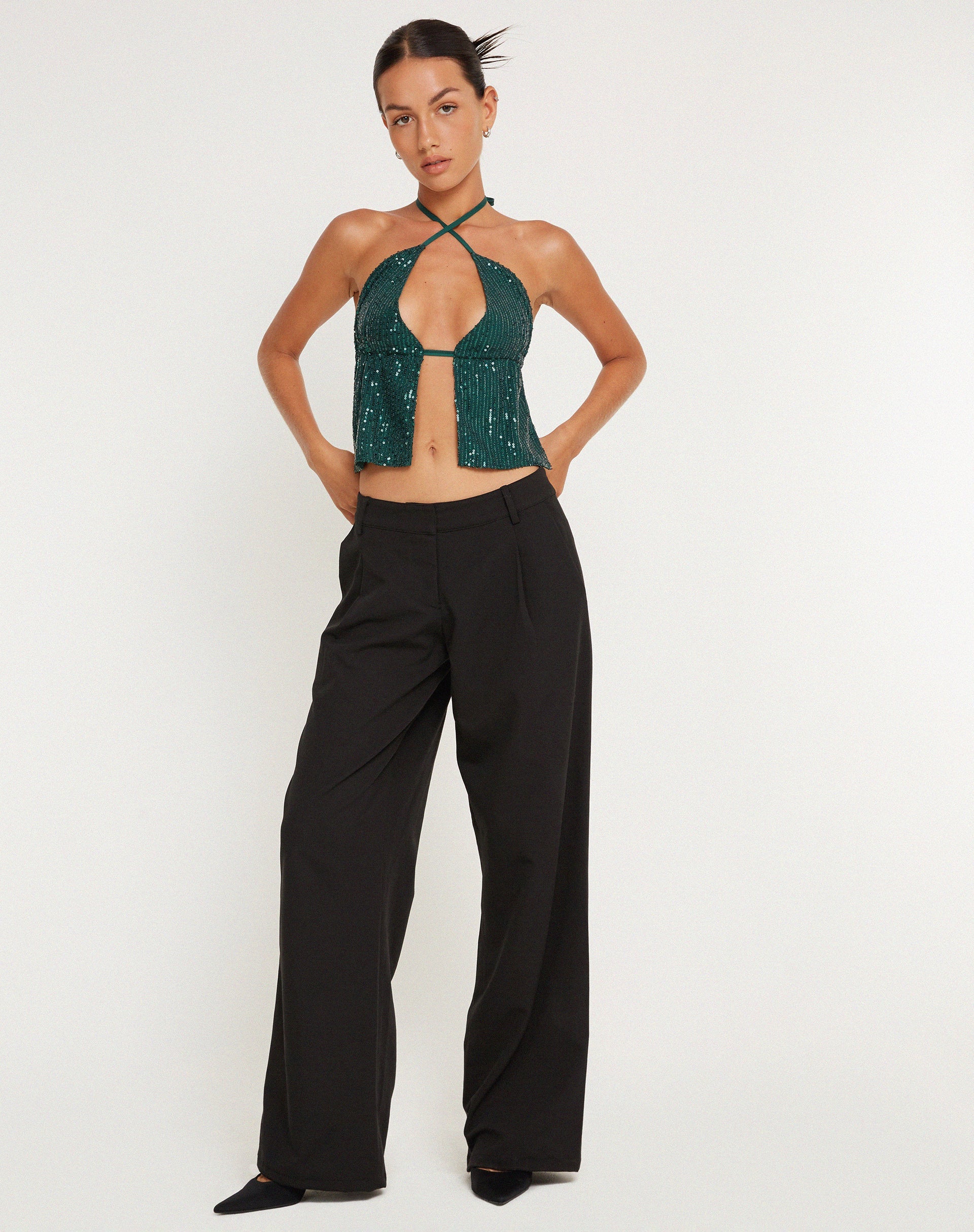 Bild von Runita Halter Top in Drape Pailletten Waldgrün