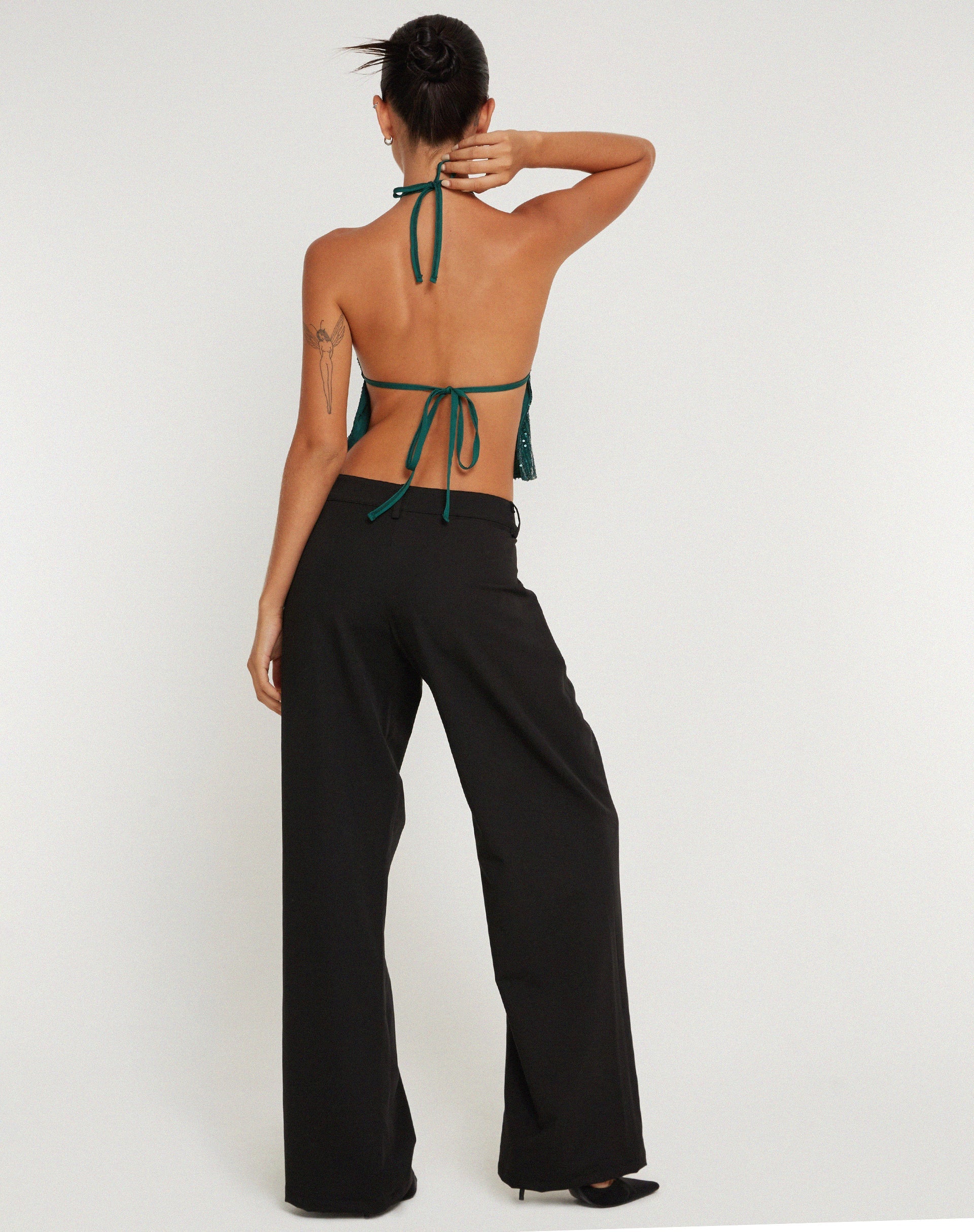 Bild von Runita Halter Top in Drape Pailletten Waldgrün