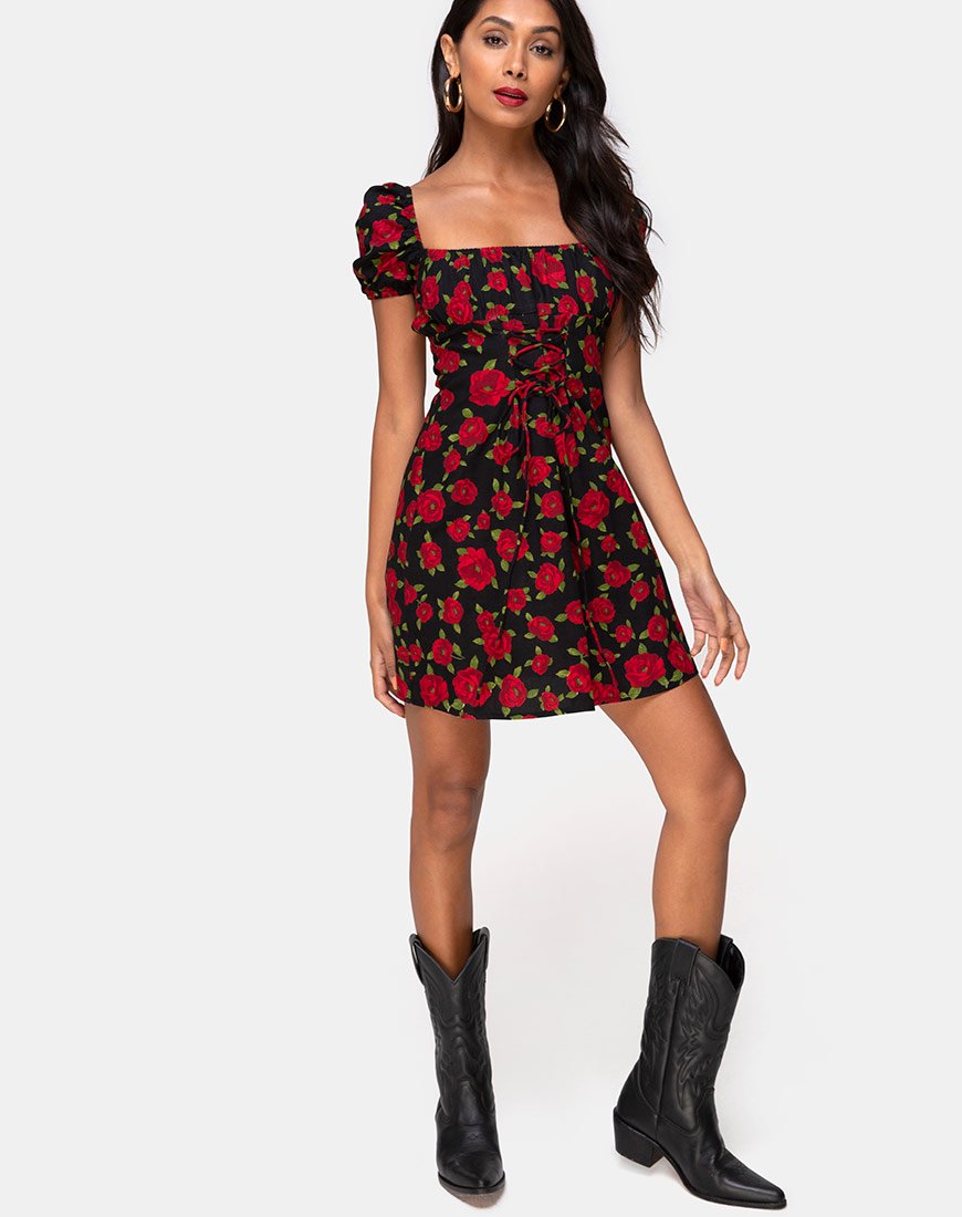 Image of Ruzenta Minikleid in Roaming Rose Schwarz