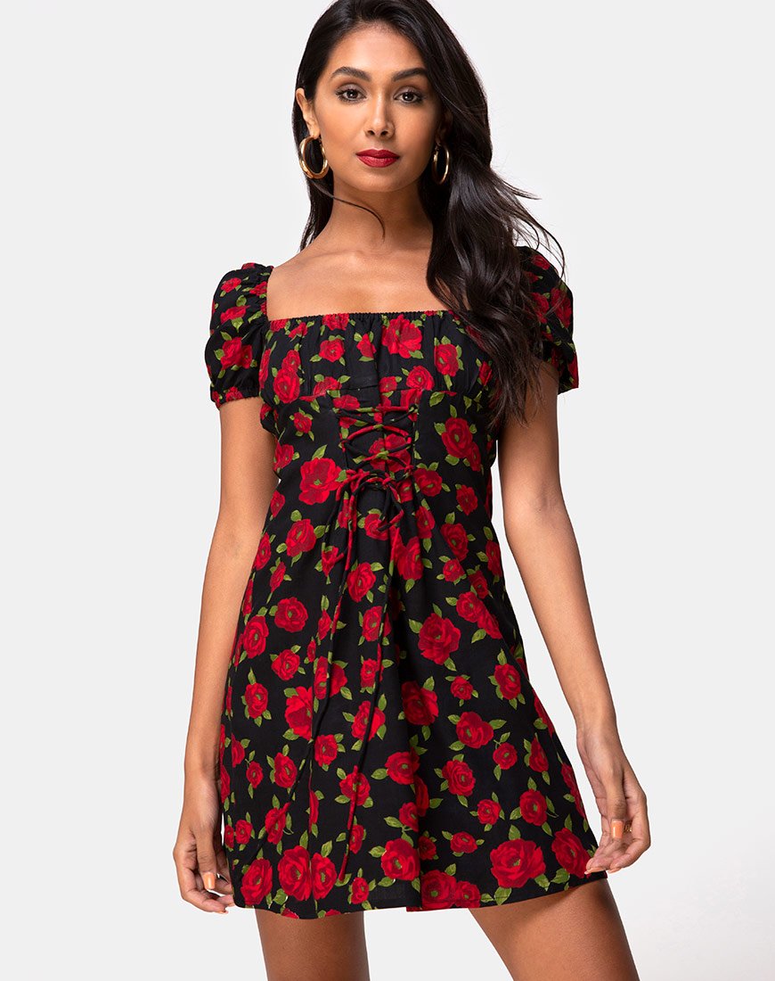 Image of Ruzenta Minikleid in Roaming Rose Schwarz