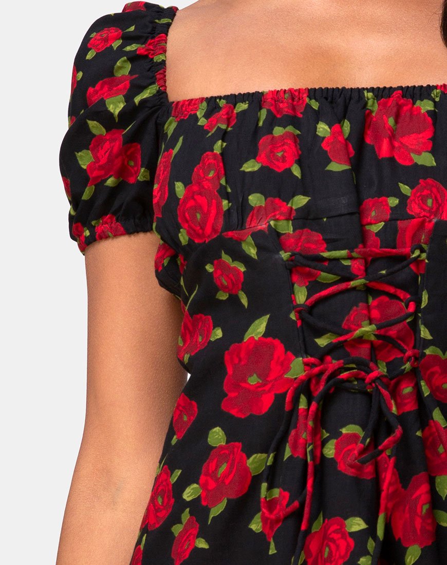 Image of Ruzenta Minikleid in Roaming Rose Schwarz