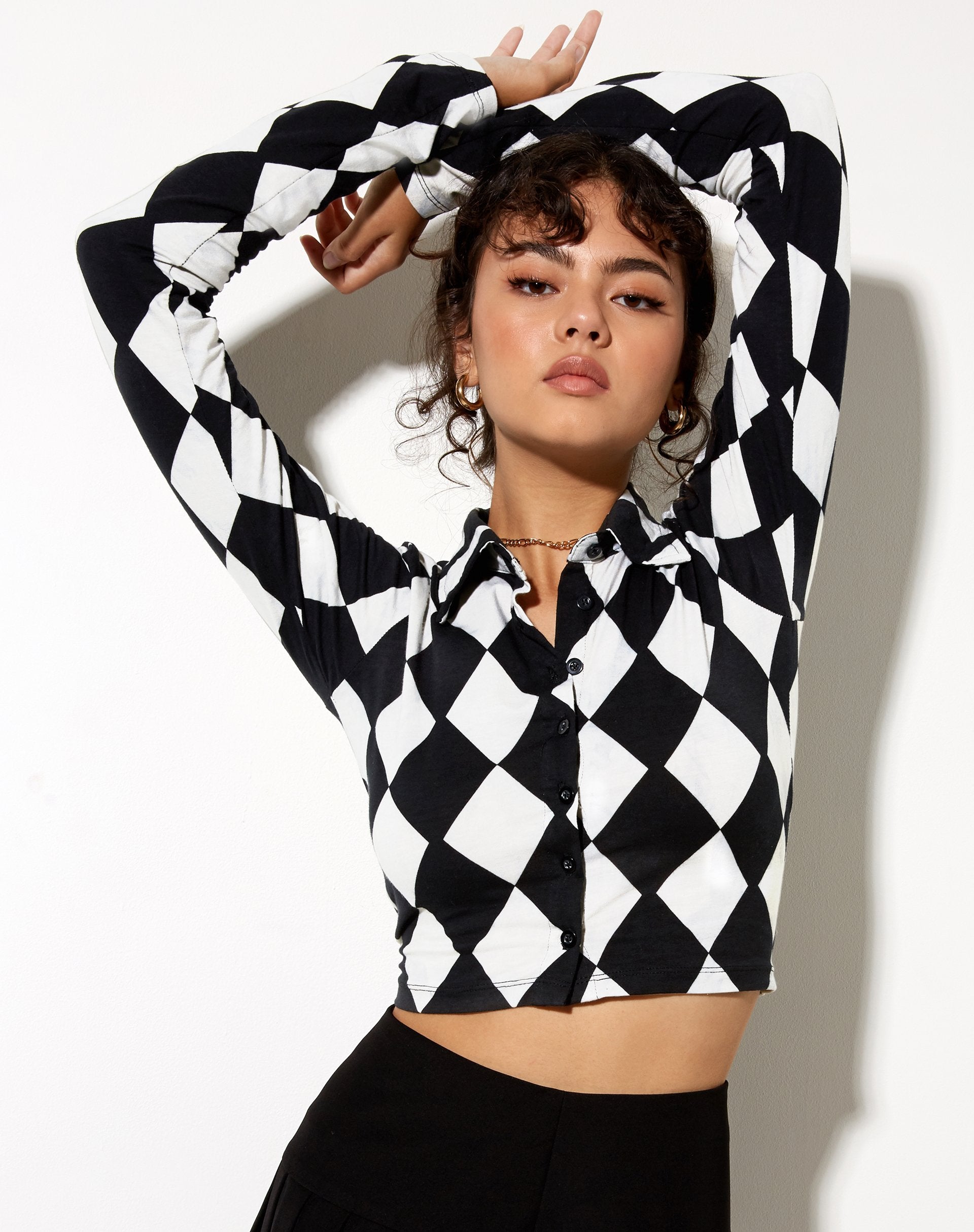 Bild von Ryals Crop Top in Harlequin Schwarz und Weiß