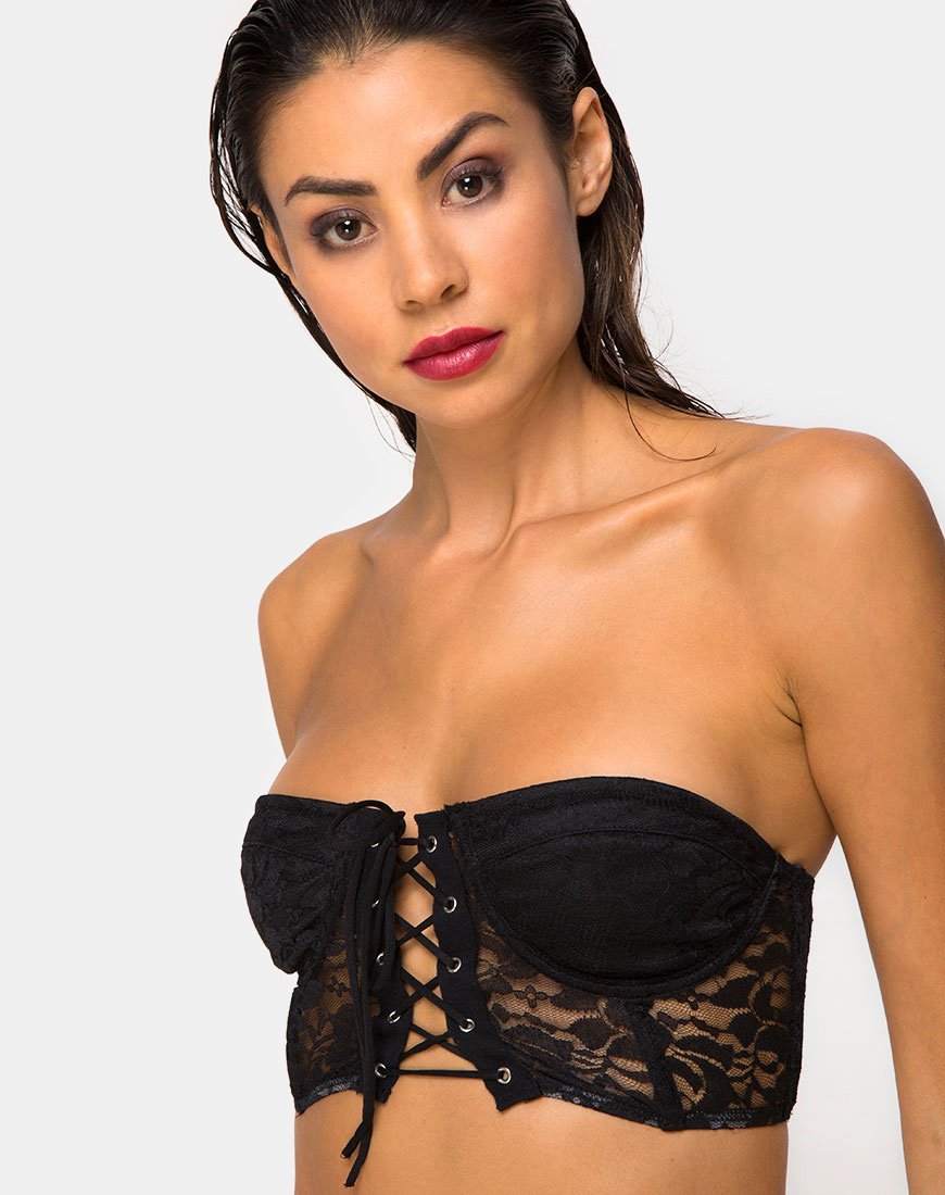 Ryilup Bralet Top aus Spitze Schwarz