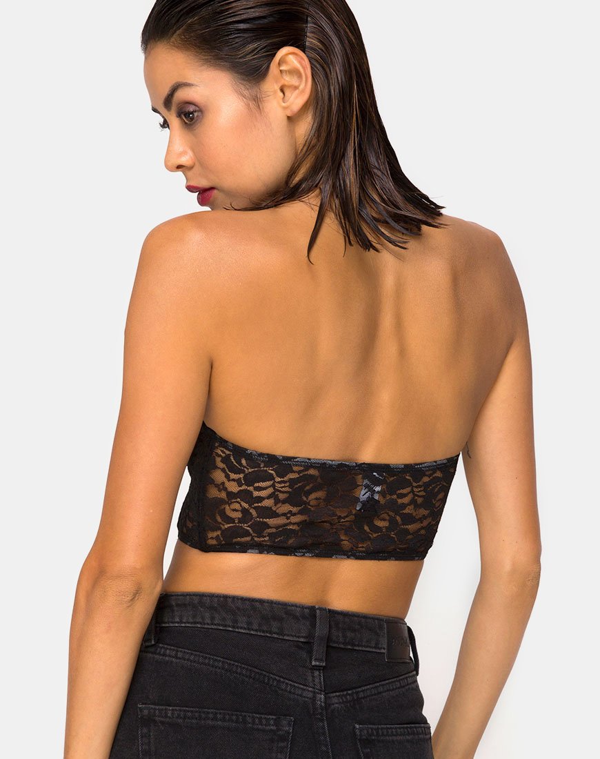 Ryilup Bralet Top aus Spitze Schwarz
