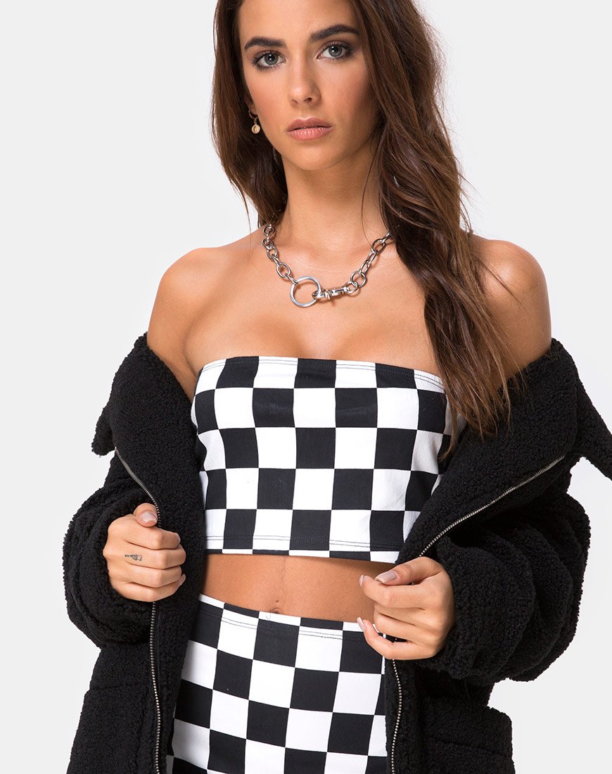 Villy Crop Top in Schachbrettmuster Medium S/W