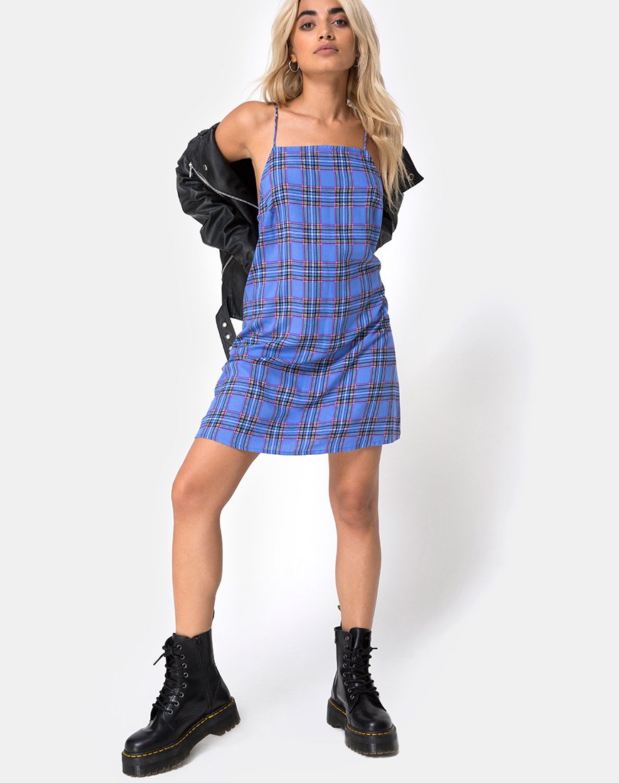 Image of Sagha Schlupfkleid in 90s Karo Blau Rosa