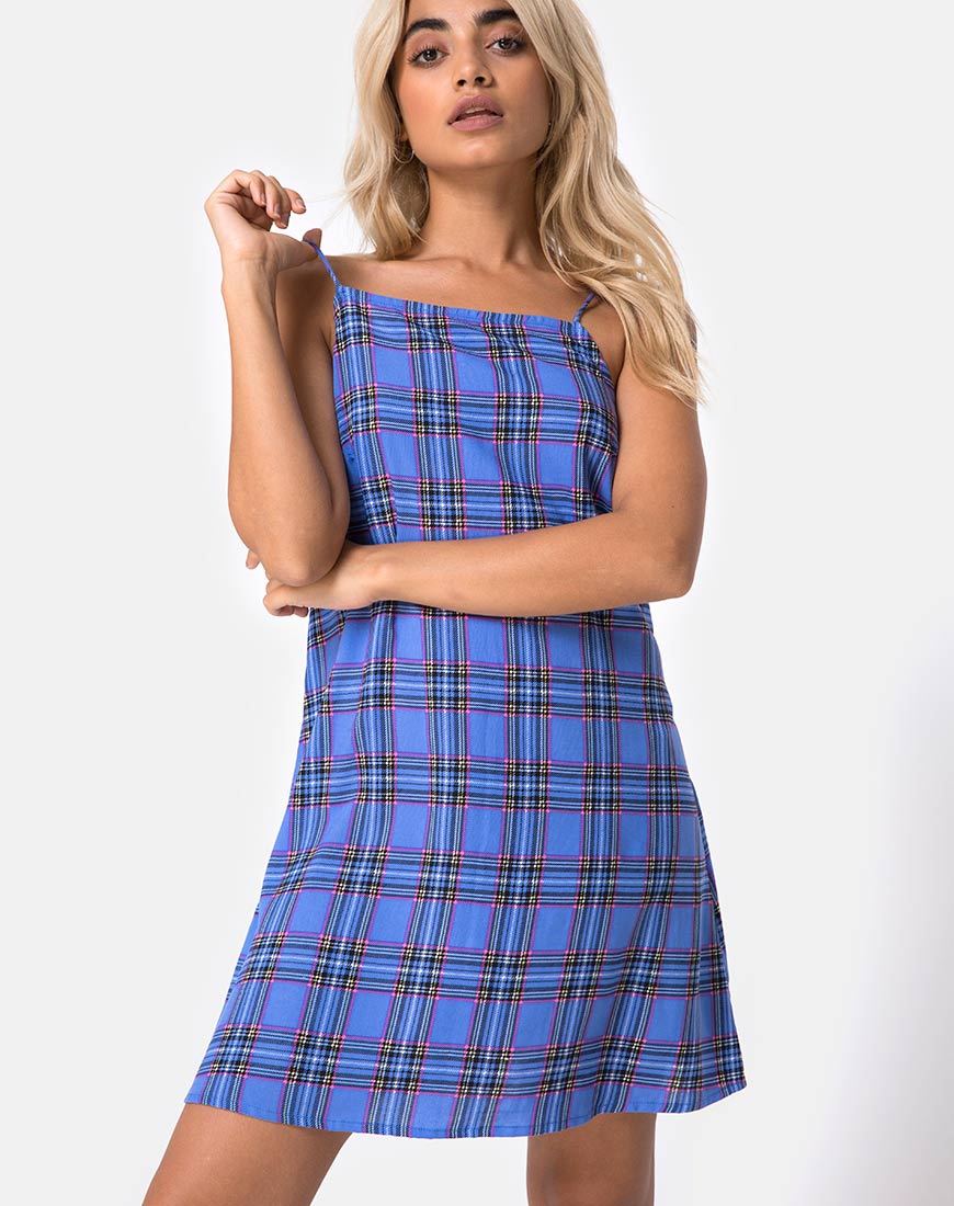 Sagha Schlupfkleid im 90er Jahre Karo Blau Rosa
