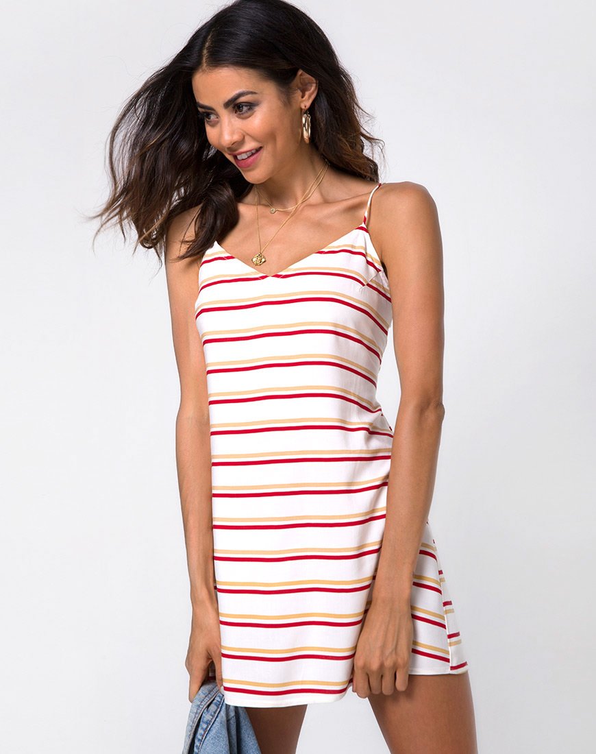 Sagra Slip-Kleid in 70er Jahre Elfenbein Horizontalstreifen