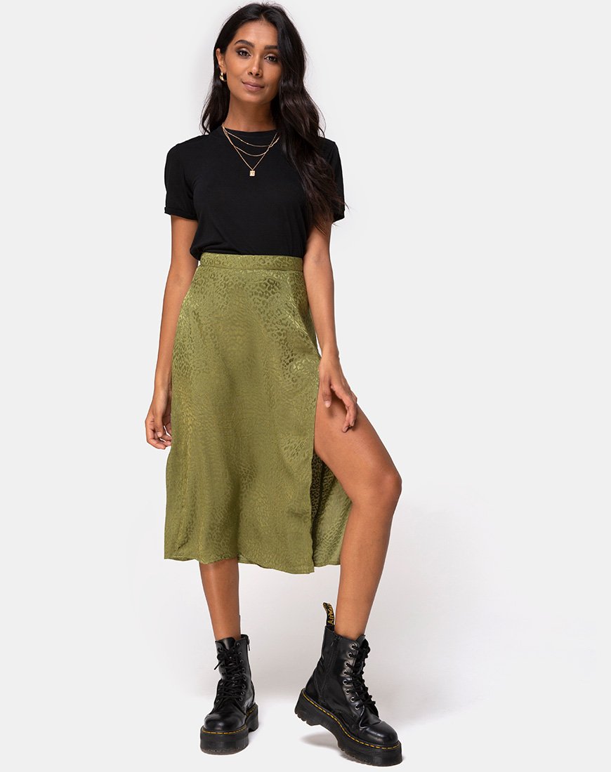 Saika Midirock aus Satin Gepard Khaki