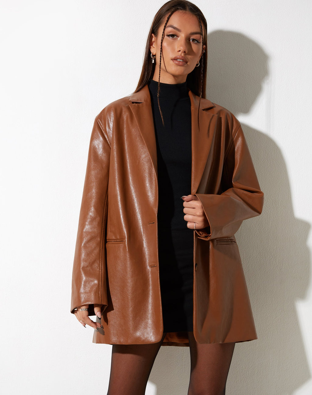 Saken Blazer in PU-Schokolade
