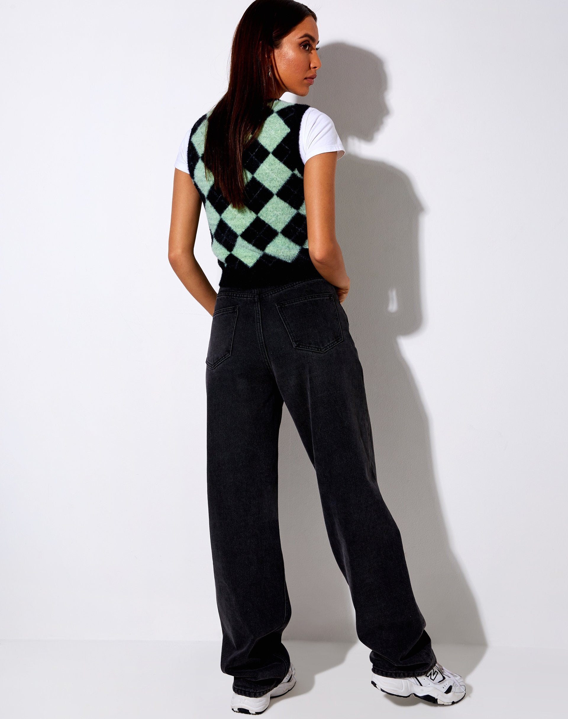 Bild von Saki Tank Top in Knit Diamond Schwarz und Grün