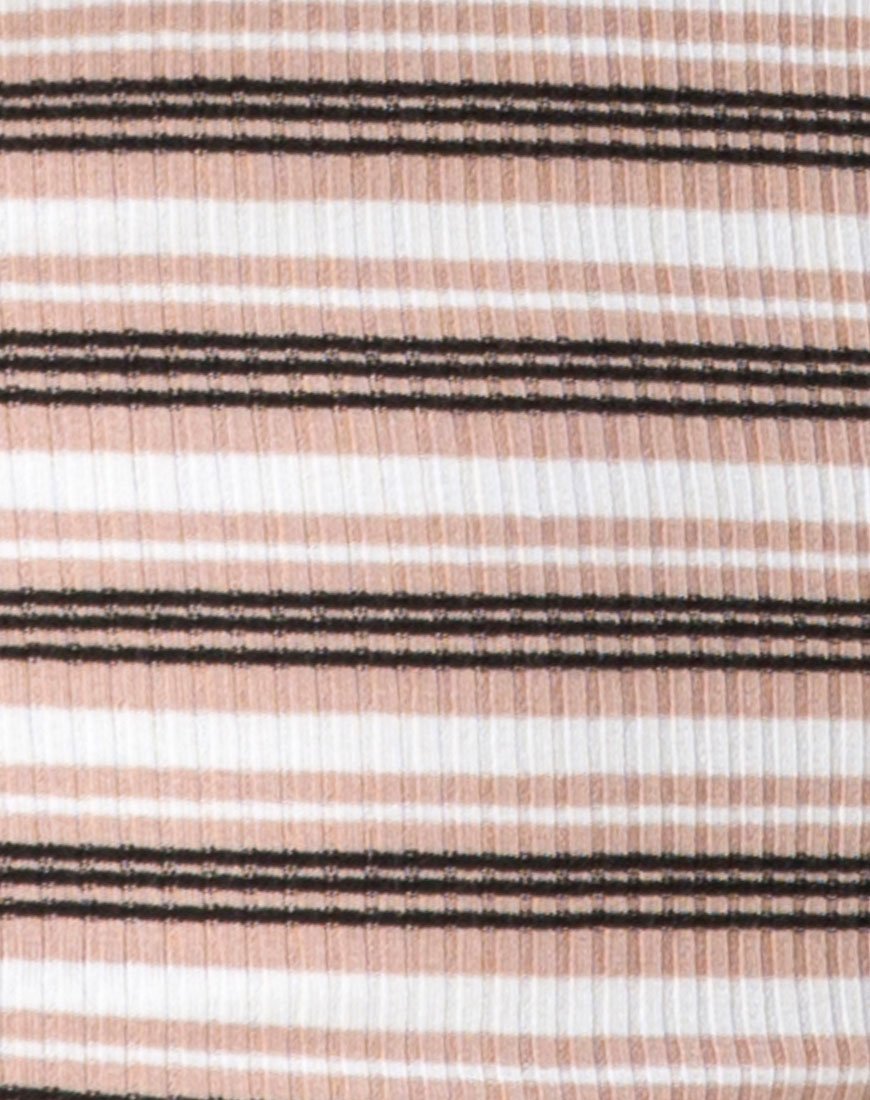 Image of Saleh Bodycon Kleid aus Rippenstreifen Creme Schwarz und Tan