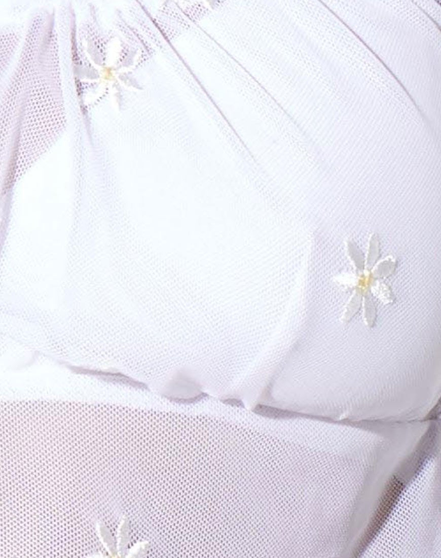 Image of Salima Langarm-Top in Weiß mit Gänseblümchen-Stickerei Weiß