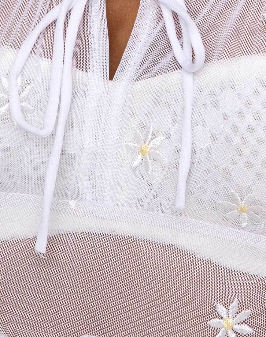 Salima Langarm-Top in Weiß Daisy Embro Weiß
