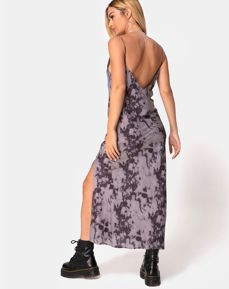 Image of Samia Midikleid in Grau gebleicht Tie Dye