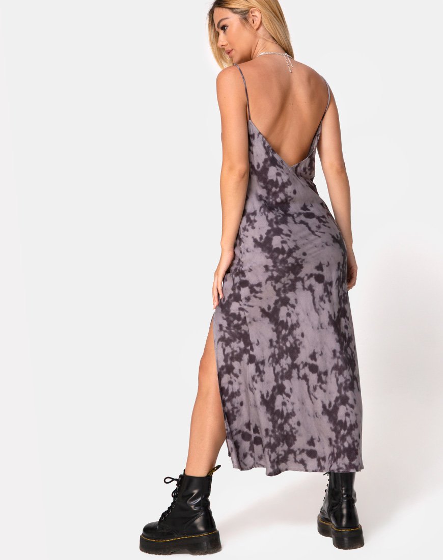 Samia Midikleid in Grau gebleicht Tie Dye