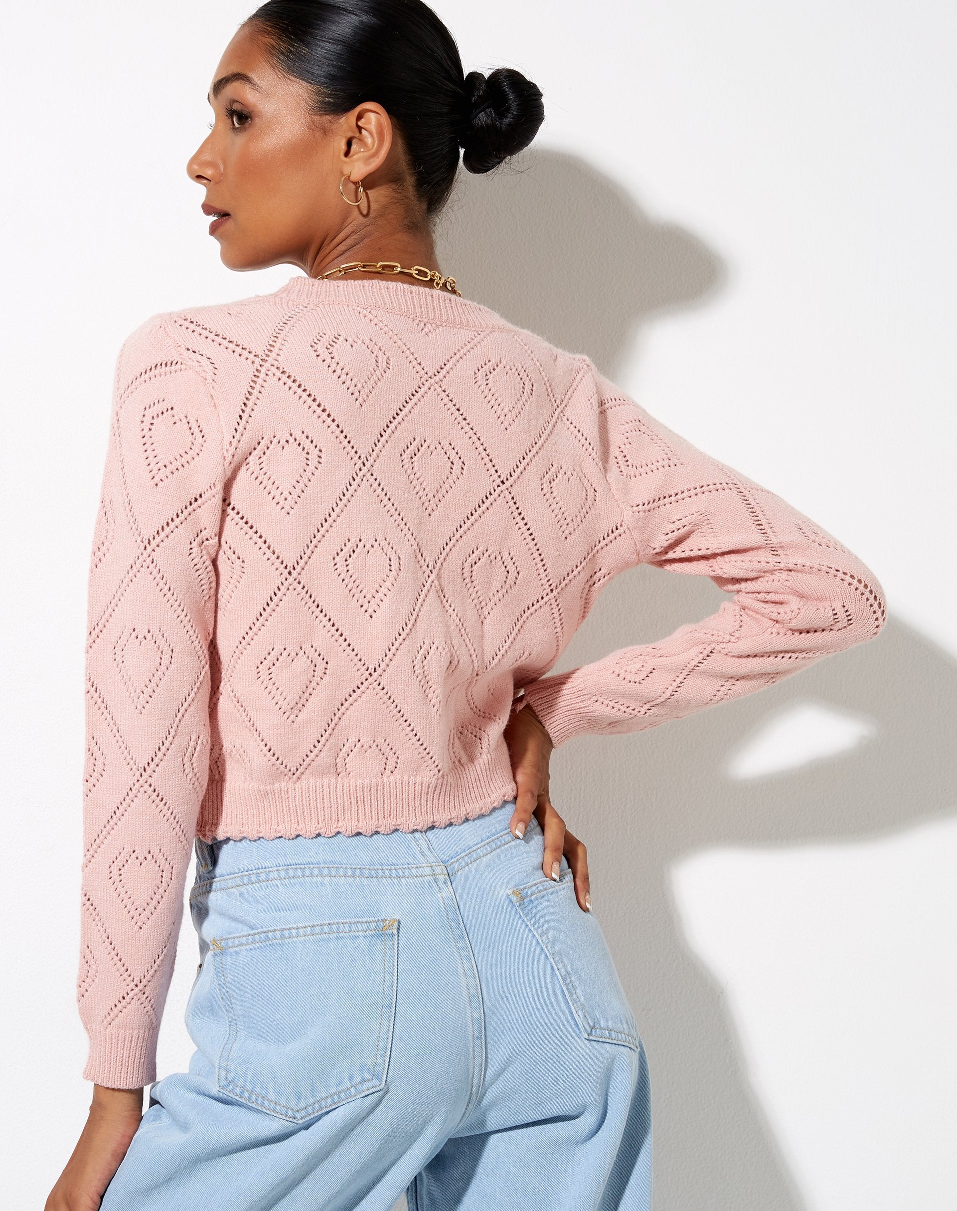 Bild von Samo Cardigan in Diamant und Herz Rosa