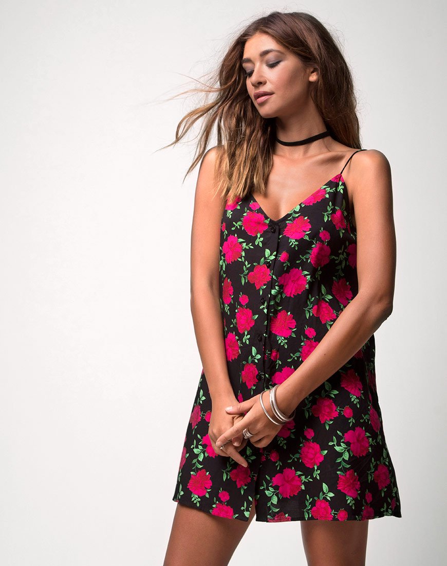 Sanna Slip Dress in Valeria Rose Schwarz und Rot