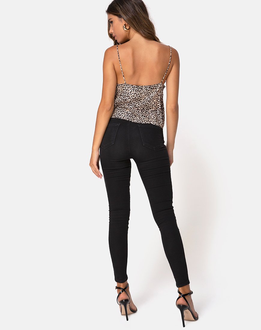 Image of Sancez Top in Rar Leopard Braun mit schwarzer Spitze
