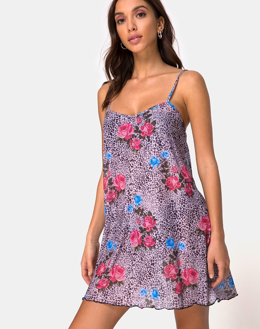 Sanita Kleid in Dschungelrose Print Netz