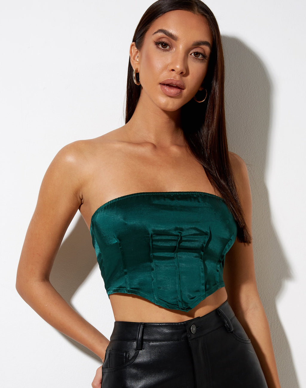 Sanja Bandeau-Top in Satin Waldgrün