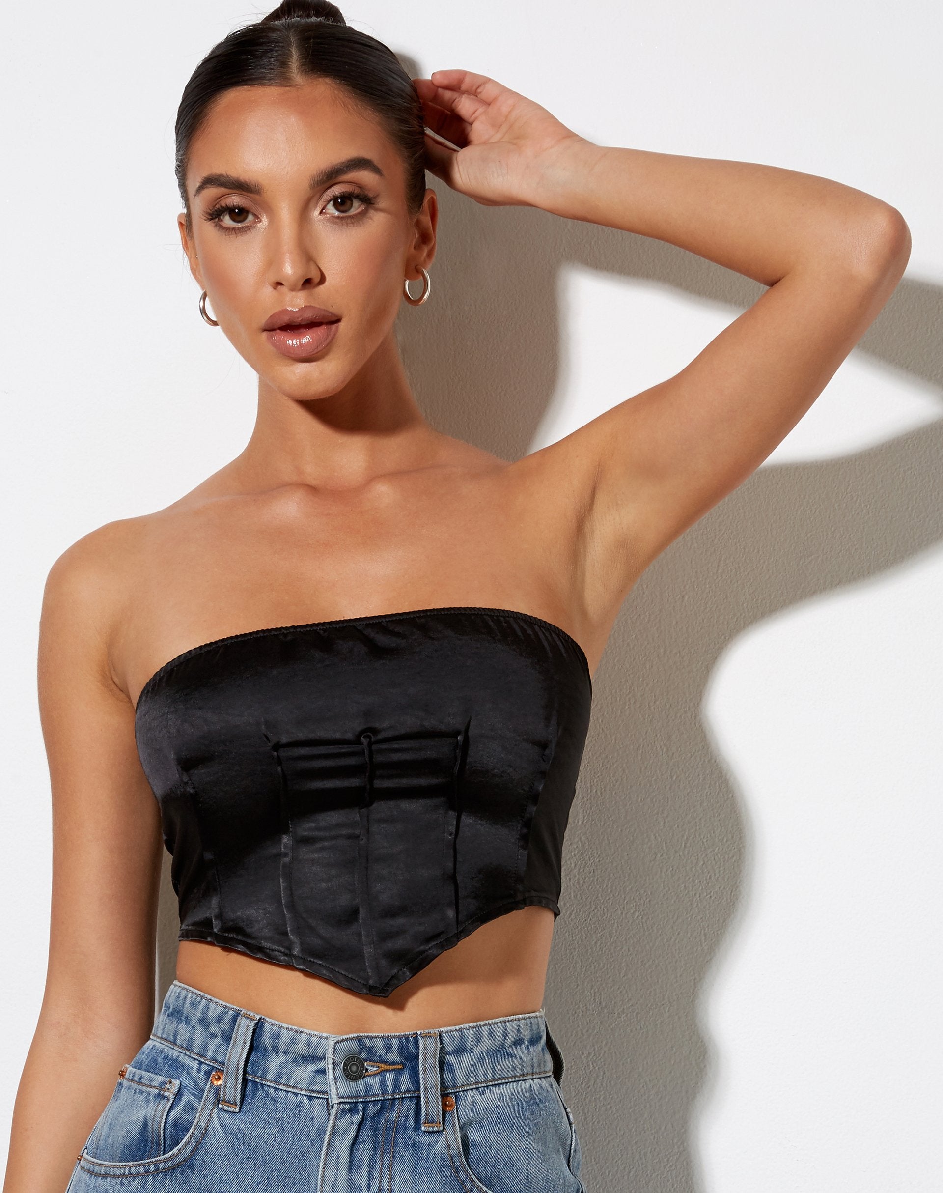 Image of Sanja Bandeau-Top in Satin Schwarz