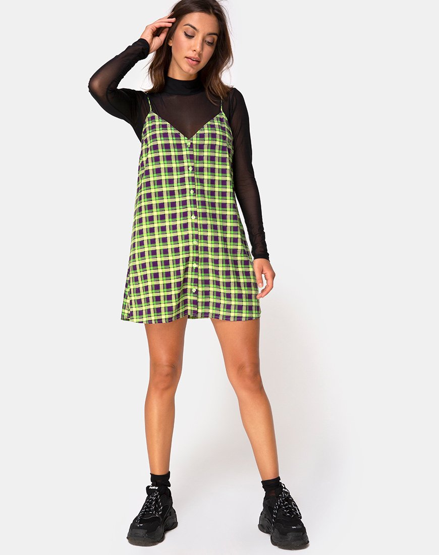 Image of Sanna Slip Dress in Grün und Lila Karo