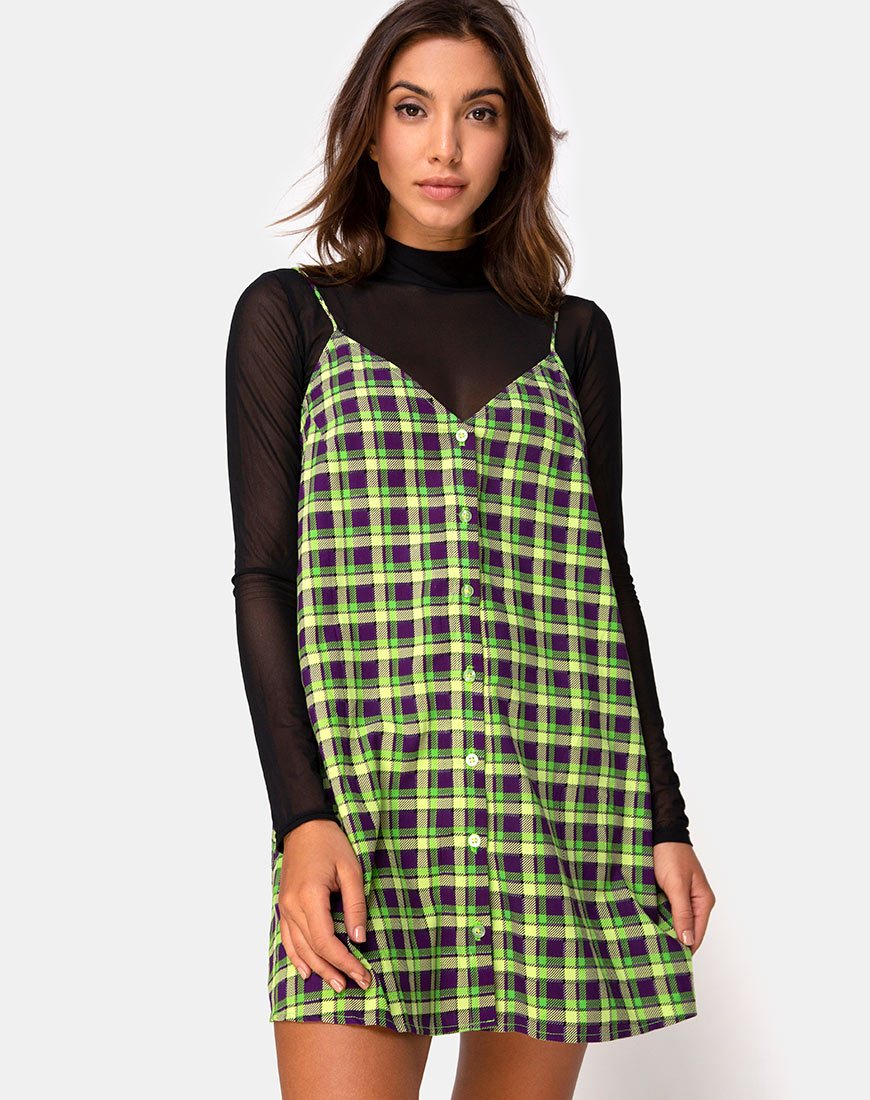 Sanna Slip Dress in Grün und Lila Karo
