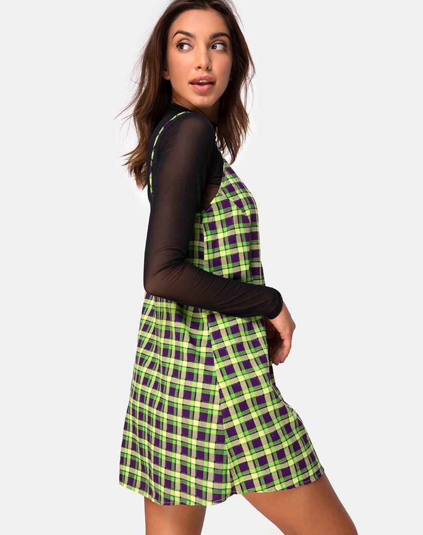 Sanna Slip Dress in Grün und Lila Karo