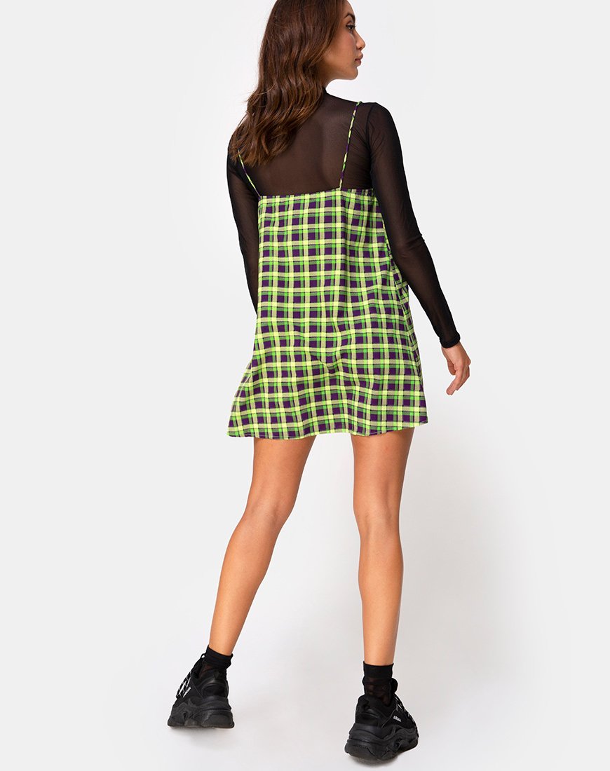 Image of Sanna Slip Dress in Grün und Lila Karo