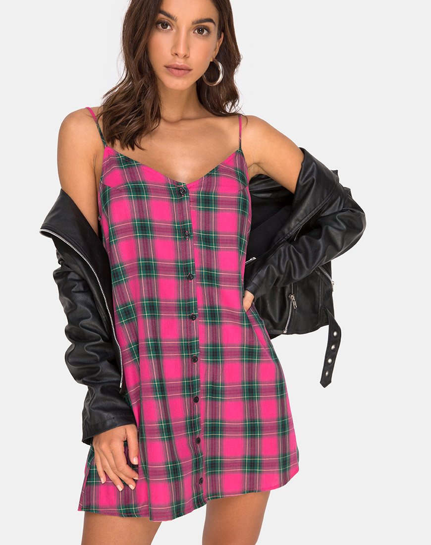 Sanna Slip Dress in Rosa und Grün kariert