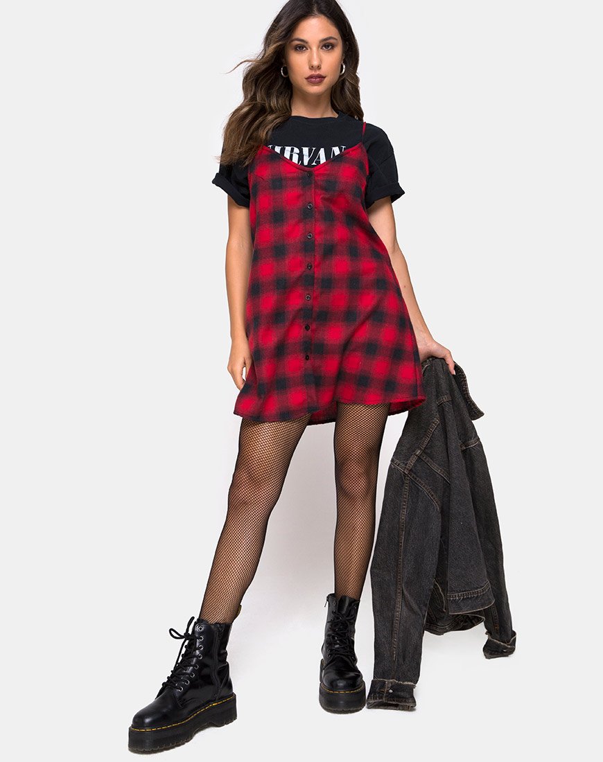 Image of Sanna Slip Dress in Plaid Rot Schwarz