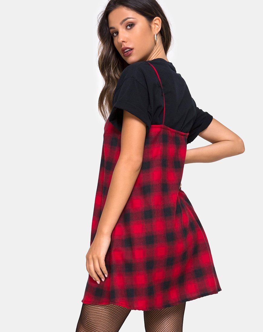 Sanna Slip Dress aus Karo Rot Schwarz