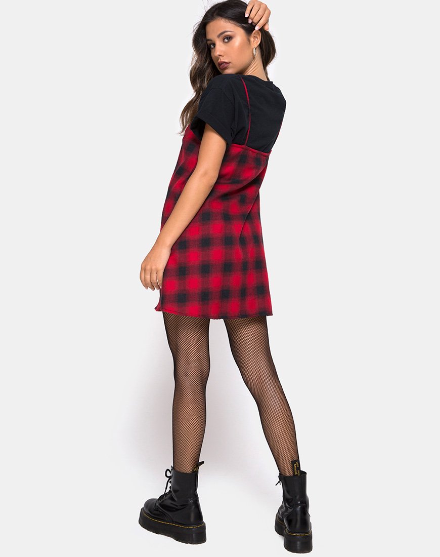 Image of Sanna Slip Dress in Plaid Rot Schwarz