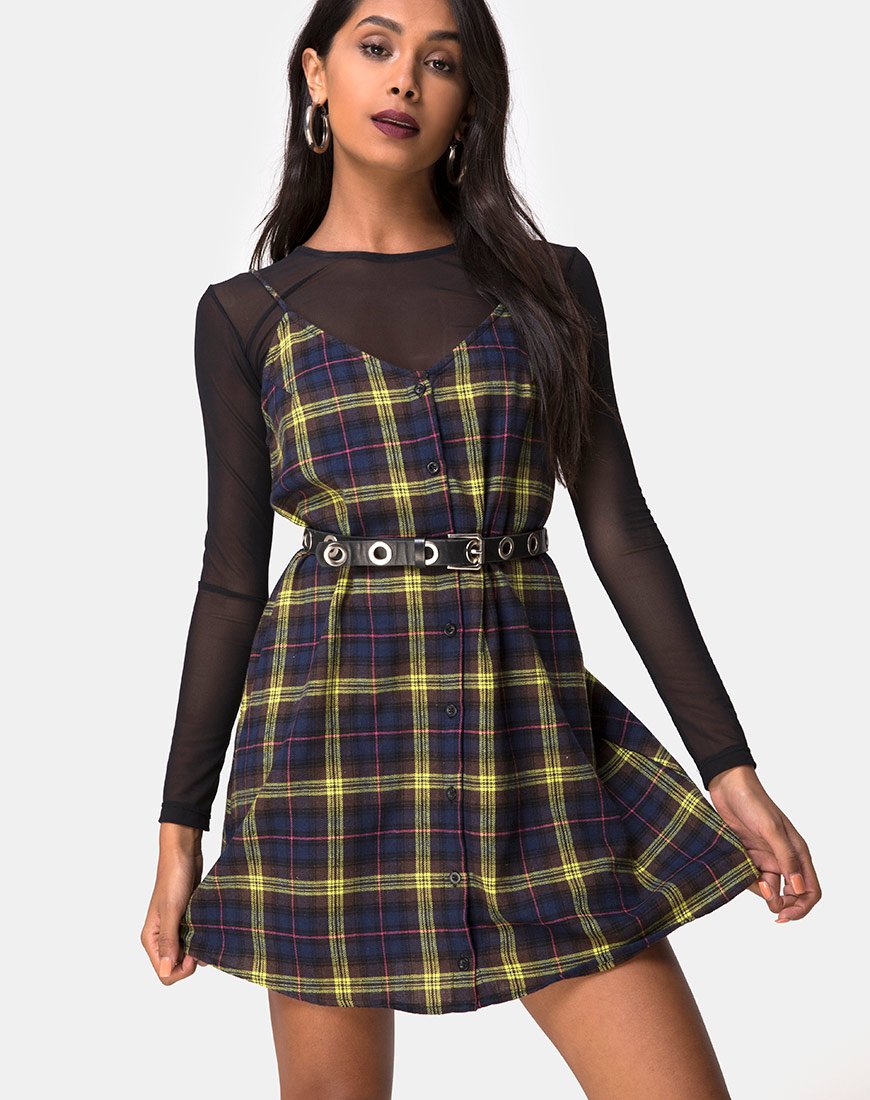 Sanna Slip Dress aus kariertem braun-gelbem Karo